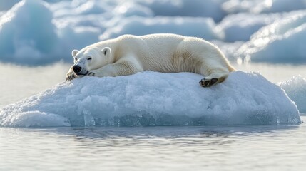 Polar Bear Resting on Ice Floe
