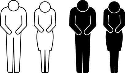 Japanese greetings bowing men's and women's illustration. Business image