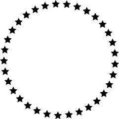Obraz premium Stars of various sizes arranged in a circle. Round frame, border. Black star shape, simple symbol. Black star shape, circular frame image