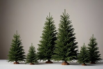 Obraz premium there are five small trees that are lined up on a table