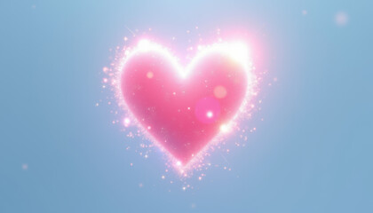 Grateful heart digital creation sparkling with radiant light on a soft blue background