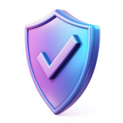 cartoon 3d Icon safety shield check mark perspective . Blue and purple symbol security safety icon. Checkmark in minimalistic style. 3d vector illustration. white background	