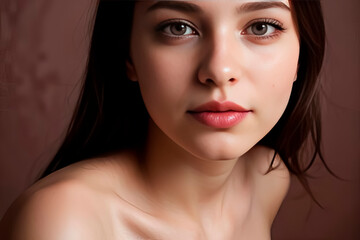 Obraz premium Portrait of young woman with clear skin and natural makeup