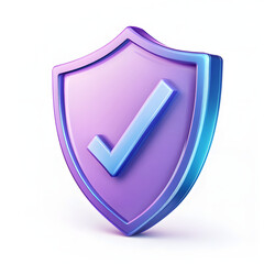 cartoon 3d Icon safety shield check mark perspective . Blue and purple symbol security safety icon. Checkmark in minimalistic style. 3d vector illustration. white background	