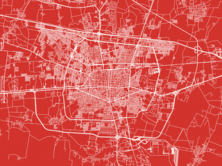 Christmas Map of Celaya, Mexico in Snowy White on Festive Red Background.