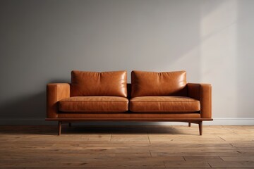 there is a brown leather couch sitting in a room