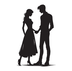 Couple standing silhouette vector illustration