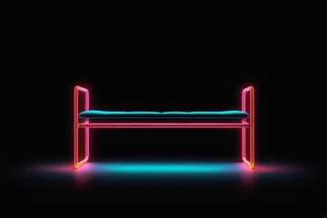 neon bench in the dark with a blue seat and a pink seat