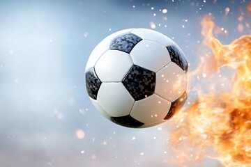 Fototapeta premium Soccer ball in motion with flames on the field