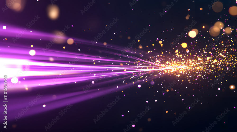 Poster A vibrant, dynamic display of purple light beams and shimmering particles, creating a sense of motion and energy in a dark background