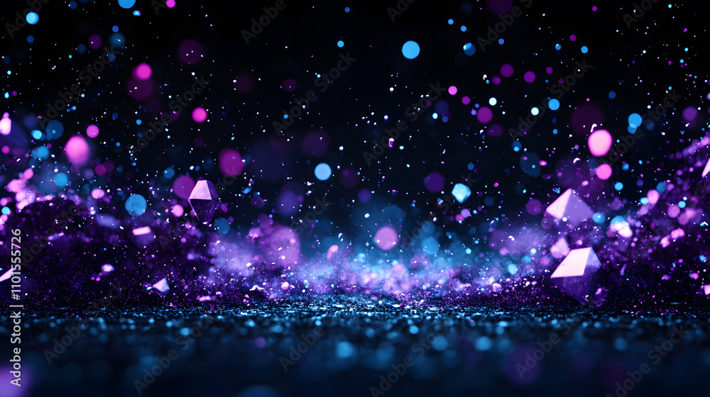 Aufkleber A vibrant abstract display of colorful particles and shapes, creating a dynamic, sparkling effect against a dark background