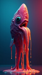 abstract surrealism melting fish creature in vivid colors with dripping texture.