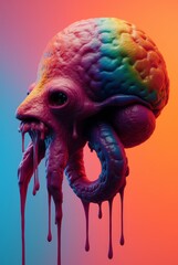 abstract surrealism concept of a brain with a copy space background.