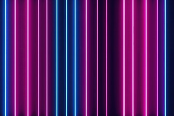 Abstract 3D Render of Vertical Pink and Blue Neon Lines Glowing in the Dark Background