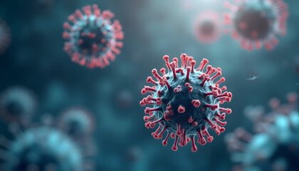3D rendering of coronavirus cells floating in a microscopic environment for health concept
