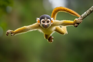 Obraz premium A squirrel monkey perched on a branch.