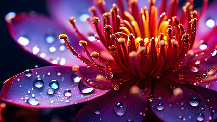 Fototapeta premium Water drops on a purple lotus flower. Close-up.