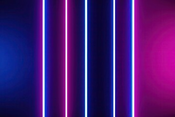 Three-Dimensional Vivid Neon Design with Vertical Stripes of Pink and Blue in Abstract Dark Space