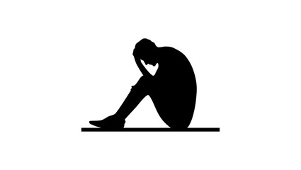 man depressed, black isolated silhouette
