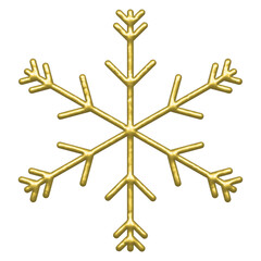 3D rendering of gold snowflakes on white isolation background