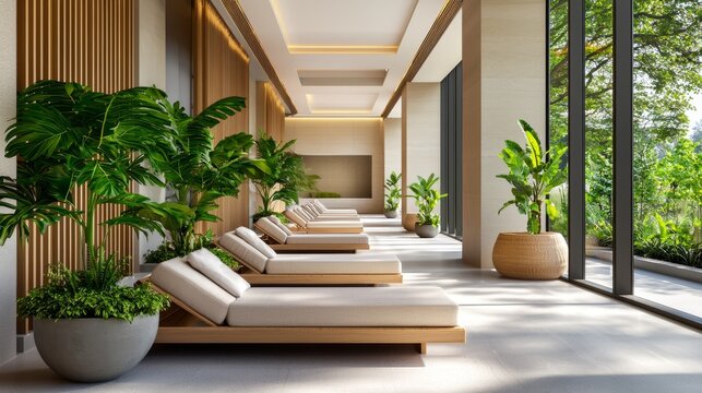 Relaxing in Style: Chaise Lounge Amid Contemporary Decor and Calm Music,3D rendering