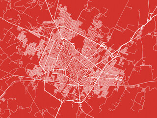 Christmas Map of Ciudad de Villa de Alvarez, Mexico in Snowy White on Festive Red Background.