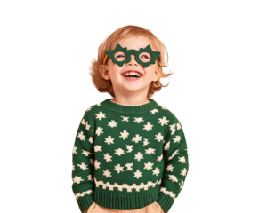 a child wearing green sweater and green glasses