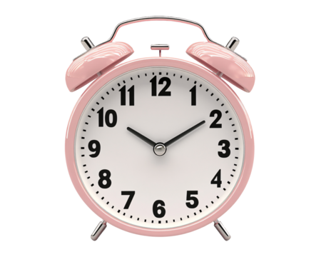 a pink alarm clock with bells