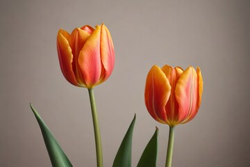 there are two orange tulips in a vase on a table