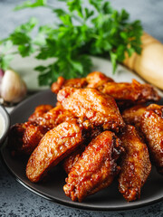 Spicy Buffalo Wings with BBQ Sauce, Crispy Grilled Chicken Appetizer, Perfect for Dinner or Snack