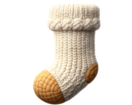 a knitted sock with a white and brown sole