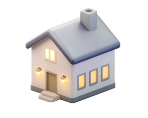 a small white house with lights