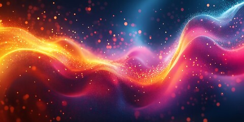 Fototapeta premium Abstract colorful wave with glowing particles.