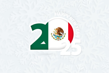 New Year 2025 for Mexico on snowflake background.
