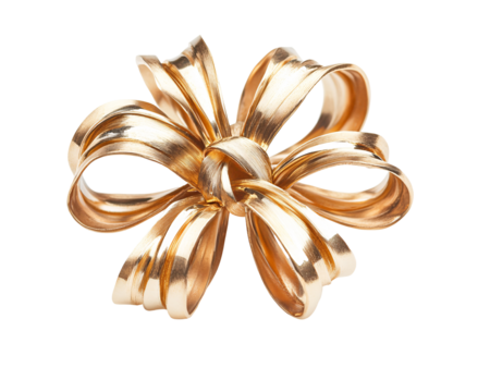 a gold ribbon bow on a white background
