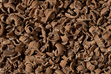 Grated natural organic chocolate shavings macro
