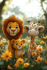 illustration, animaux de la jungle, dessin enfants, mignon, tout-petits, adorable, joli, fun, coloré