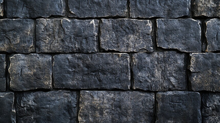Obraz premium Dark textured stone wall with rugged surface in an ancient architectural style