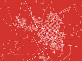 Christmas Map of Ciudad Mante, Mexico in Snowy White on Festive Red Background.
