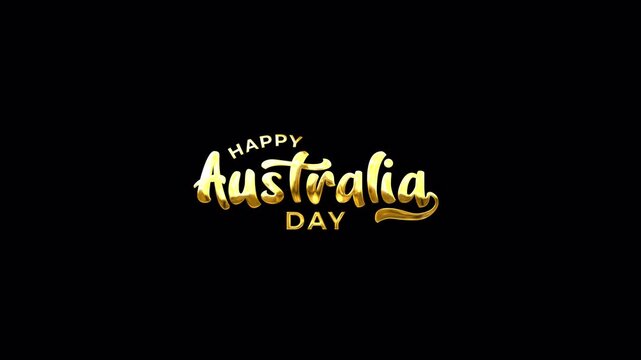Happy Australia Day text animation in gold color. Happy January 26th Independence day celebration. Lettering text 4K Video 
