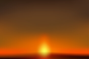 Beautiful Orange and red sunset artwork. Abstract gradient art in the colors of sunset by the beach. Blurred setting sun in the horizon design.  Abstraction of sunset by the beach. Vector Mesh.