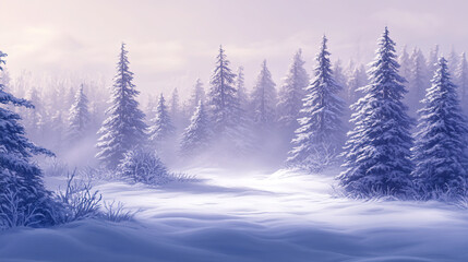Naklejka premium Serene Winter Forest with Snow-Covered Trees (christmas-tree)
