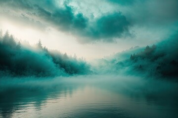Naklejka premium Serene Ambient Scene with Abstract Mystical Cyan Mist
