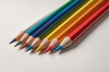 Fototapeta premium a close up of a group of colored pencils on a white surface