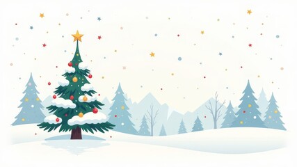 Naklejka premium illustration of a Christmas tree standing in the snow during falling snow.