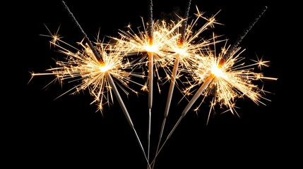 Fototapeta premium There are three lit sparklers against a black background.