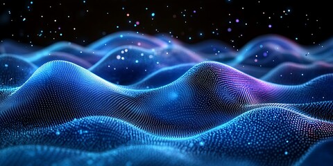Obraz premium Abstract blue digital landscape with glowing particles.