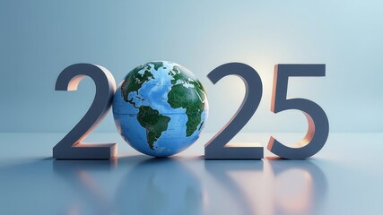 The numbers 2025, a globe depicted instead of the number 0.