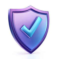 cartoon 3d Icon safety shield check mark perspective . Blue and purple symbol security safety icon. Checkmark in minimalistic style. 3d vector illustration. white background	