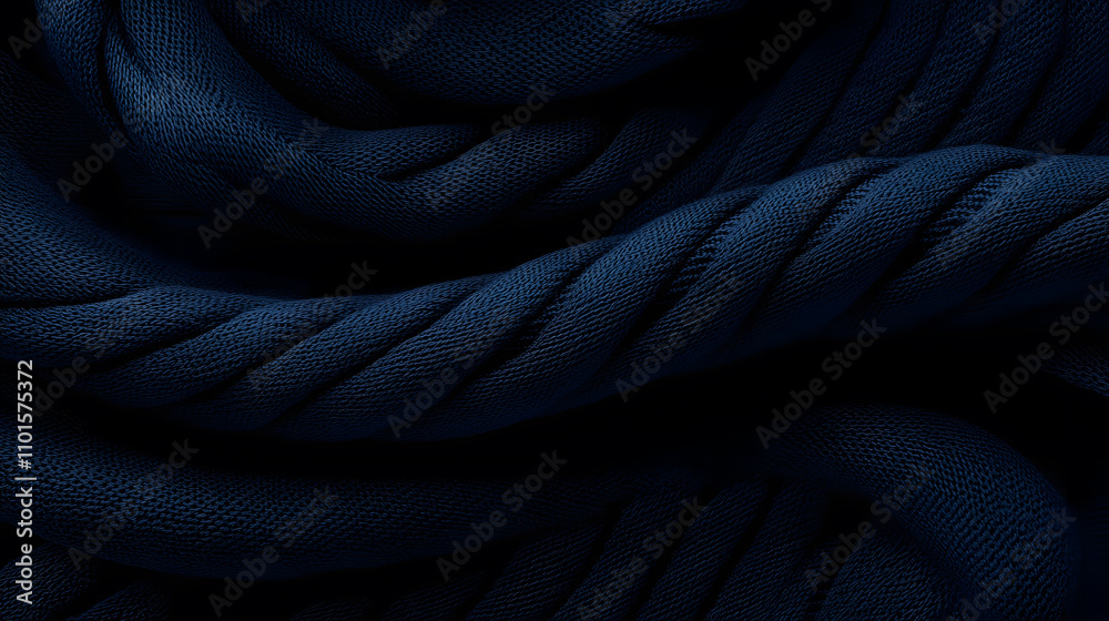 Poster A close-up image of dark, textured fabric showcasing intricate twists and folds, creating a rich and luxurious visual effect